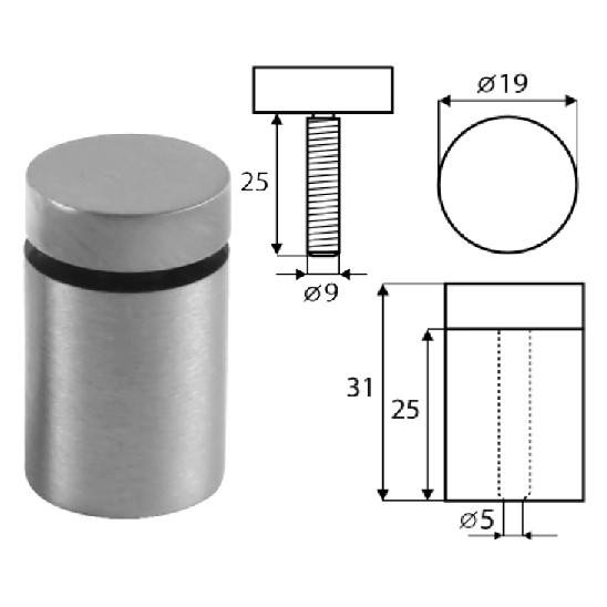 Fixpoint Krom, 19x25mm för 2-15mm glas