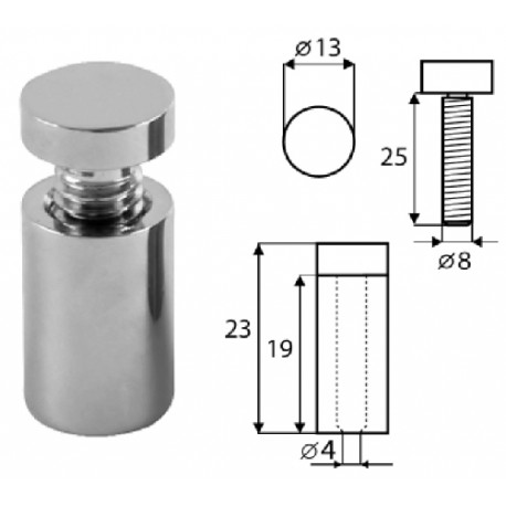 Fixpoint Krom, 19x25mm för 2-15mm glas