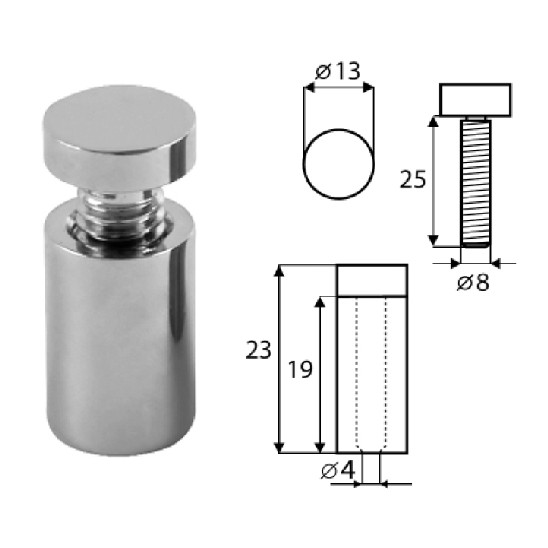 Fixpoint Krom, 19x25mm för 2-15mm glas