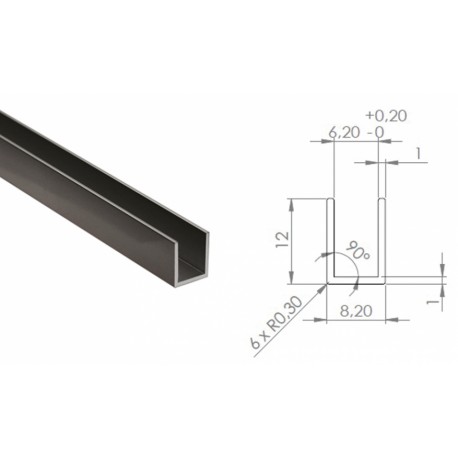 SVART U-PROFIL, 6MM GLAS