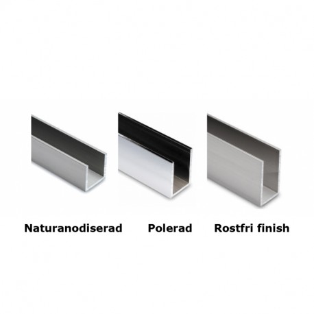 ROSTFRI FINISH U-PROFIL, 6MM GLAS